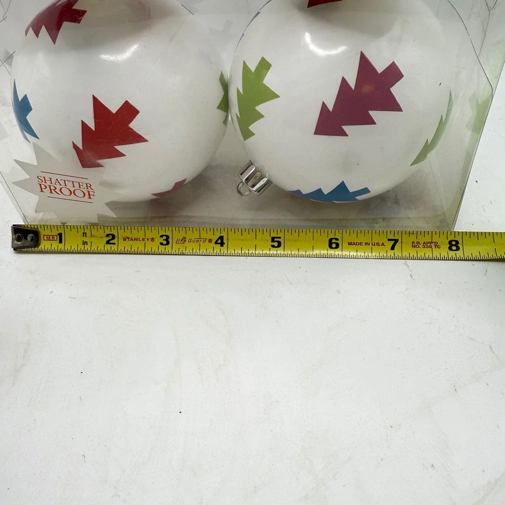 4‎ Shatterproof Christmas Ornaments White with Colorful Trees